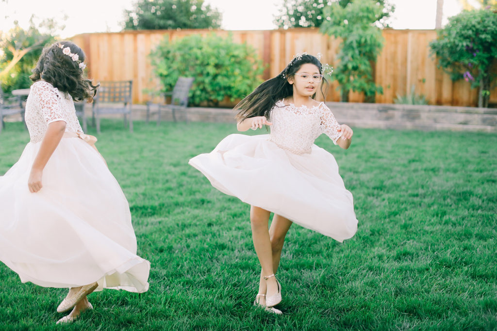 San Mateo California backyard wedding flower girl